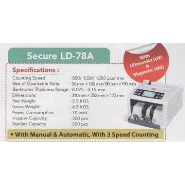 Mesin hitung uang MONEY COUNTER SECURE LD-78A